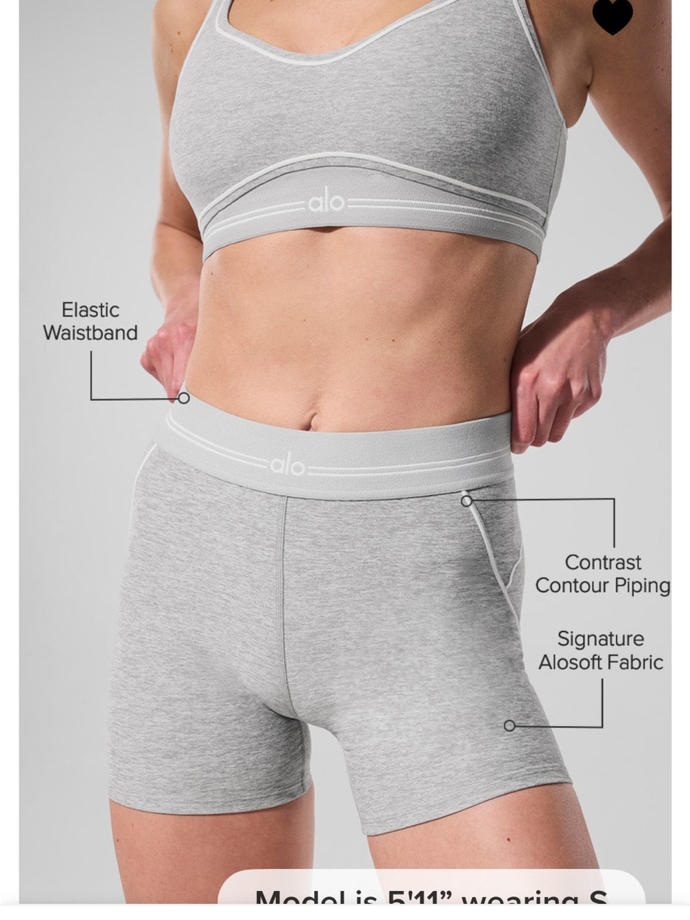 ALO yoga alosoft heart throb short xxs - Picture 2 of 5